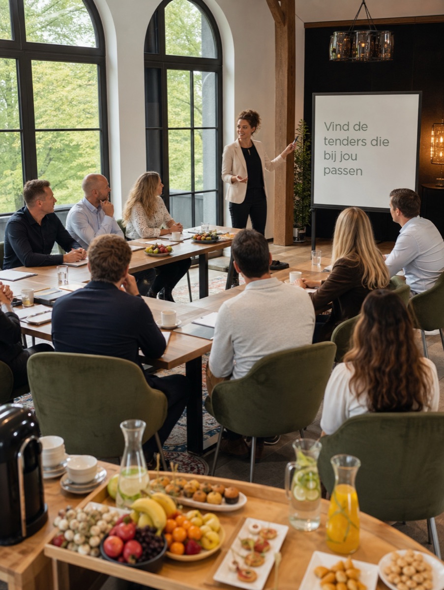 Incompany-training: docent geeft les aan een team rond de vergadertafel